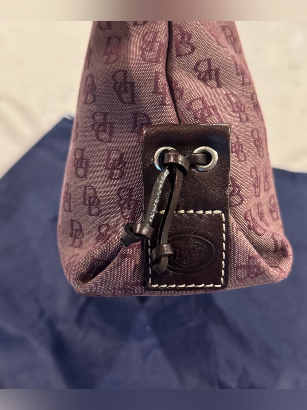 Dooney & Bourke Tassel Tote Bag Purple Signature Canvas Brown Leather - Picture 8 of 11